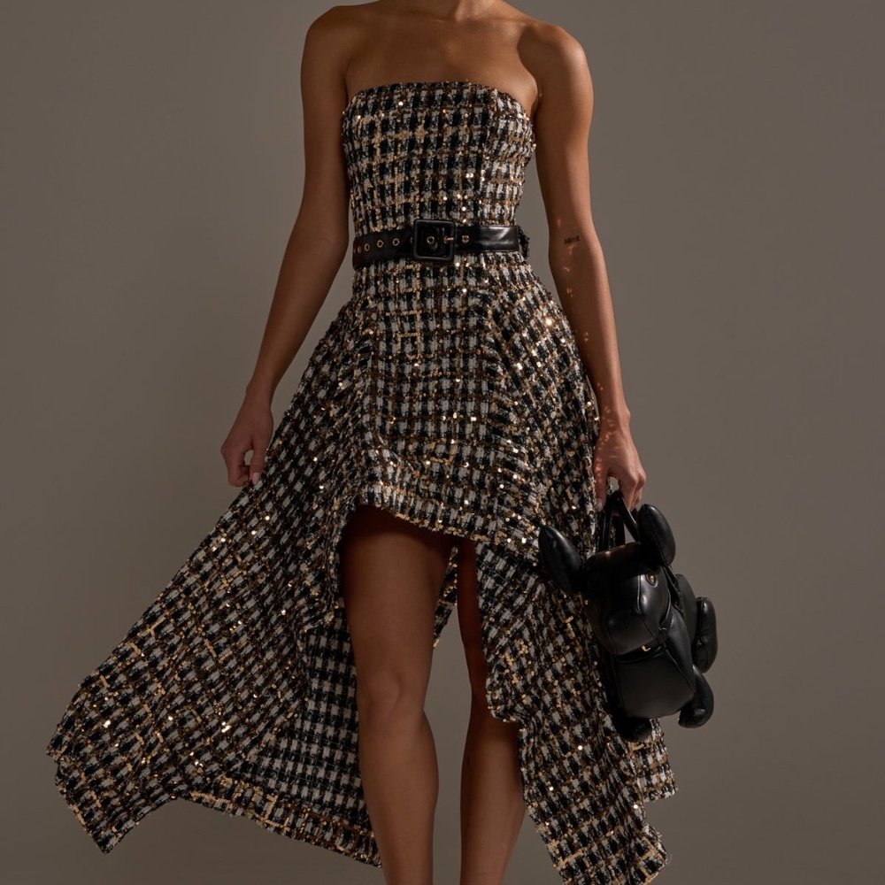 Brand New Akira Pure Royalty High Low Tweed Dress with Sequins